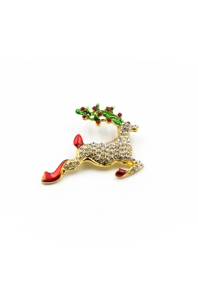 Zirkon Taşlı Geyik Broş Gold – 5 cm, Şık Aksesuar Modeli ürün görseli 1