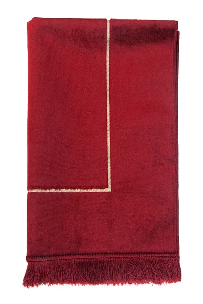Mihrap Desenli Kadife Seccade Bordo - Resim 4