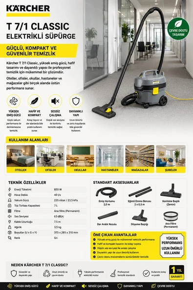 Karcher T7/1 Elektrikli Süpürge Classıc /1.527-181.0 ürün görseli 1