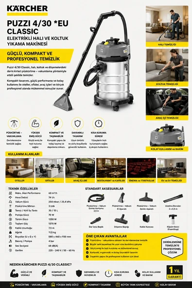 Karcher Puzzi 4/30 *Eu Seri No:987 (1.100-279.0) Classic Elektrik Süpürgesi ürün görseli 1