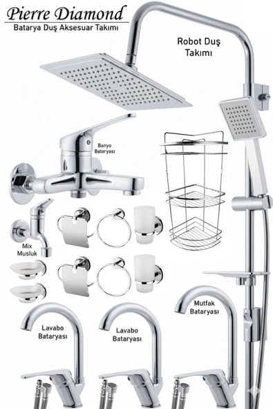 Mutfak Lavabo Banyo Bataryaları Robot Duş Seti Aksesuarlar Krom Renk Musluk Armatür Baston Model ürün görseli 1