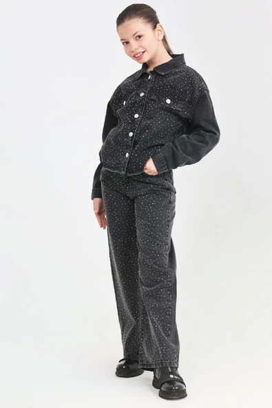 Kız Çocuk Jean Takım-Taş Süslemeli ( Ceket+Pantolon) 12452 ürün görseli 1