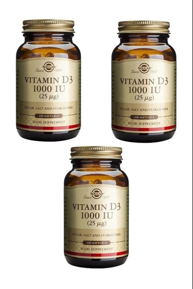 Solgar Vitamin D3 1000ıu 100 Kapsül 3 Adet ürün görseli 1