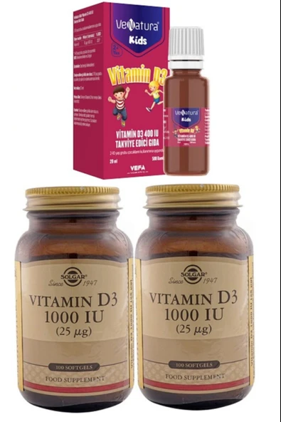Venatura Kids Vitamin D3 Damla 20 ml +Solgar Astragalus Root Extract 60 Kapsül+ Solgar Vitamin D3 1000ıu 100 Kapsül 2 li ürün görseli 1