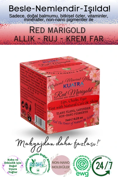 Kuatra Red Marigold Doğal İçerikli Nemlendirici - Antioksidan Işıltı Veren Balm (Ruj - Allık - Göz Farı) ürün görseli 1
