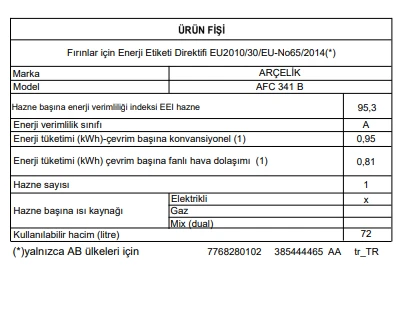 Arçelik AFC341 B Ankastre Fırın Beyaz - Resim 5