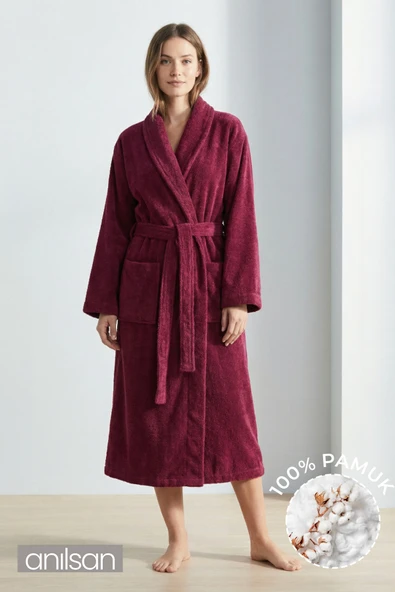 Şalyaka Bornoz Bordo %100 Pamuk Unisex Spa Için Ideal Kadın/Erkek ürün görseli 1