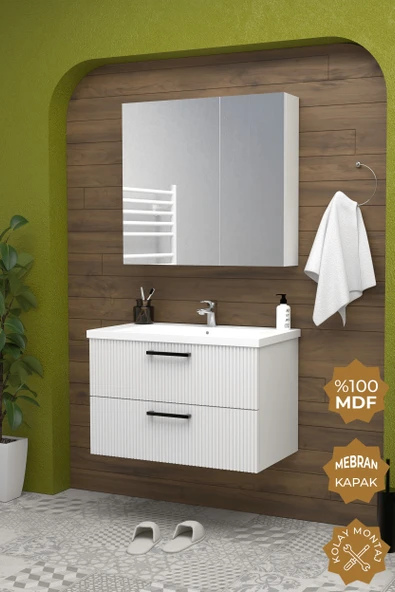 Teta Home Havana 80 cm MDF Gövde Membran Kapak Banyo Dolabı Seti  Beyaz ürün görseli 1