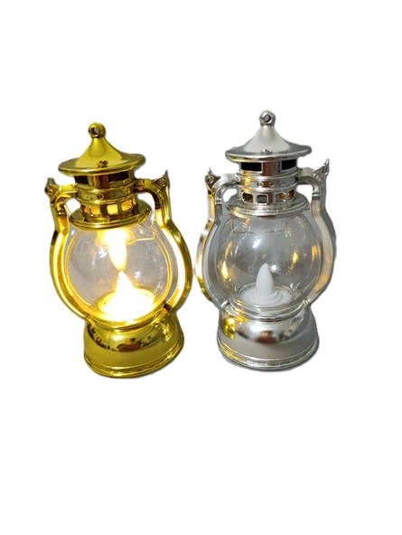 2 Adet Nostaljik Pilli Gaz Lambası Gümüş Ve Gold 12 cm ürün görseli 1
