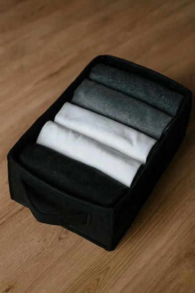Siyah Dolap İçi, Çamaşır, Oyuncak Düzenleyici, Saklama Kutusu, Keçe Sepet Organizer 38x25x13 cm ürün görseli 1