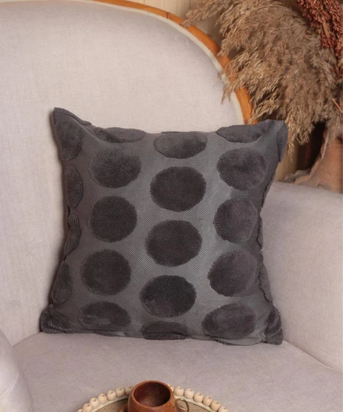 Luna | Welsoft Jakarlı Dekoratif Kırlent Kılıfı 43x43 cm - ZTLUNA0  Antrasit ürün görseli 1