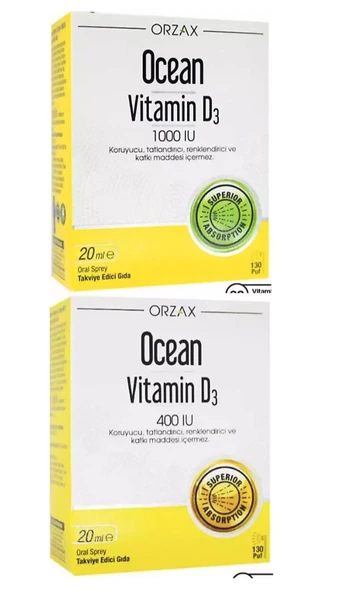 Ocean D Vitamini Desteği - Vitamin D3 400 Iu Sprey 20 Ml+vitamin D3 1000 Iu Sprey 20 Ml ürün görseli 1