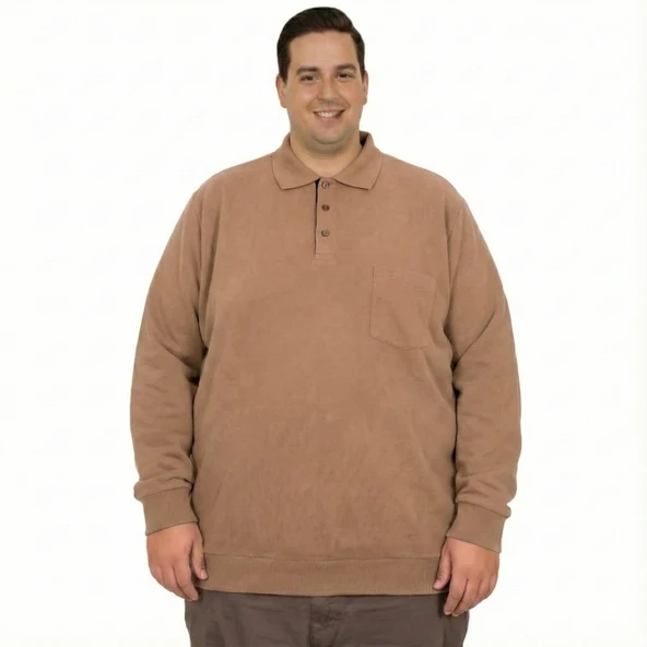 Büyük Beden Erkek Sweat Polo Selanik Basic 20441 Sütlü Kahve ürün görseli 1