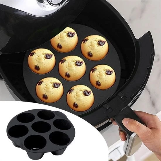 OLLEVRA 7 Gözlü Silikon Çok Amaçlı Airfryer Muffin Cupcake Kek ve Çörek Pişirme Kalıbı ürün görseli 1