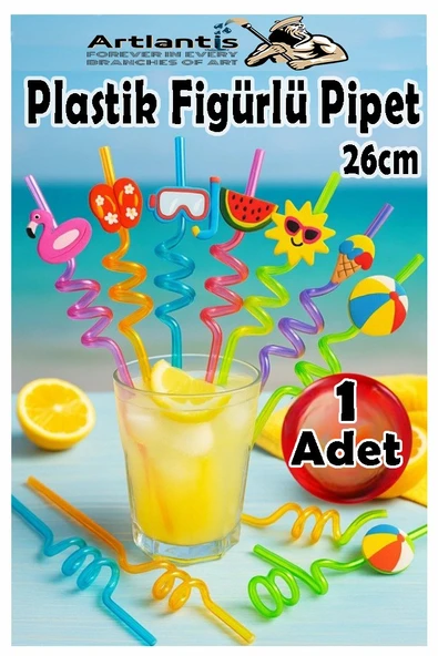Figürlü Pipet 1 Adet Sevimli Renkli Kıvrımlı Pipet 26 cm Dekoratif Kokteyl Yıkanabilir Emoji Çocuklar İçin ürün görseli 1