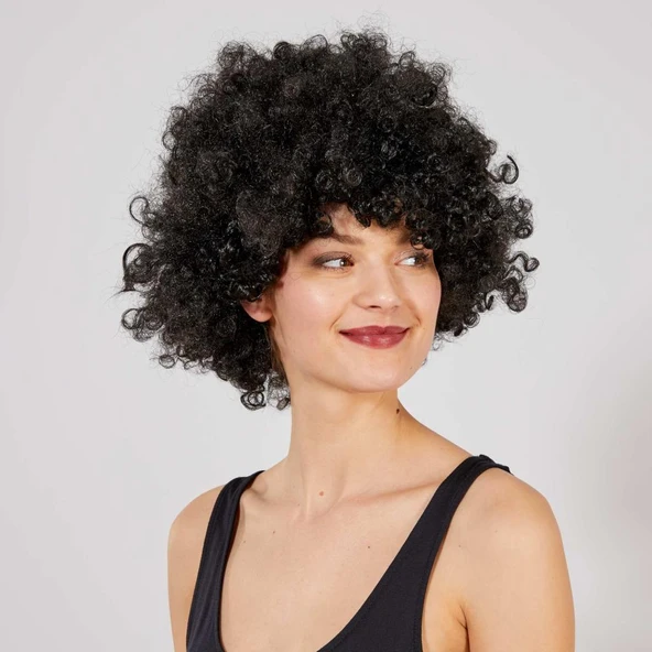 Siyah Renk Kıvırcık Afro Bonus Peruk ürün görseli 1