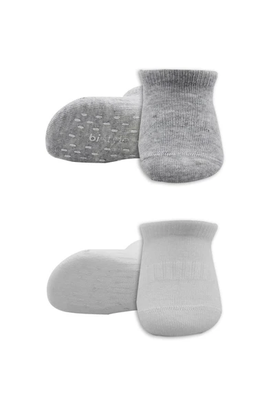 2'Li Sneakers Kaymaz Basic Penye Çorap 20103 Gri Beyaz - Resim 2