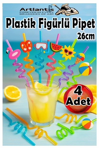 Figürlü Pipet 4 Adet Sevimli Renkli Kıvrımlı Pipet 26 cm Dekoratif Kokteyl Yıkanabilir Emoji Çocuklar İçin ürün görseli 1
