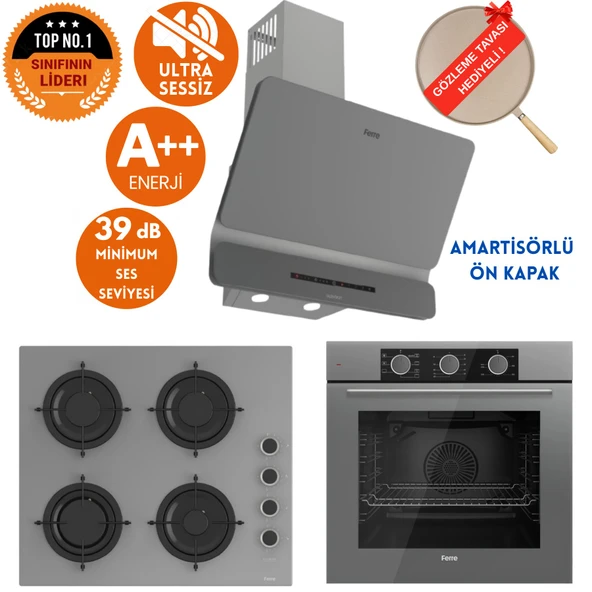 Ferre FryArt & SilentArt YOVA / Sessiz Antrasit-Gri Ankastre Set (D082-SA + QXE62CPR  + CS208-FA ) ürün görseli 1