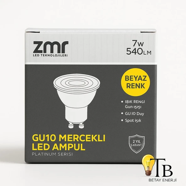 ZMR GU10 Mercekli LED Ampul 7W 540 Lümen Beyaz Renk Platinum Serisi Spot Ampul ürün görseli 1