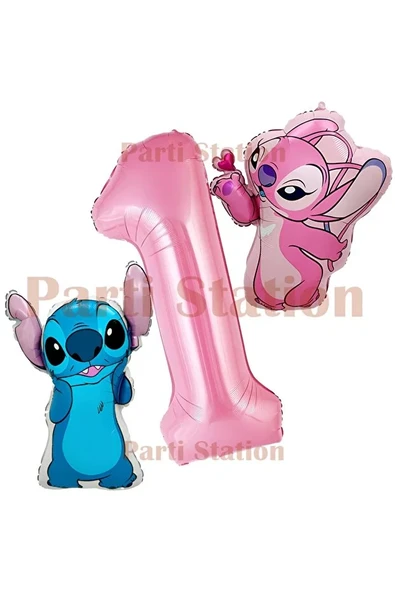 Lilo Stitch ve Angel Yaş Pembe Rakam Balon Doğum Günü Parti Seti ürün görseli 1