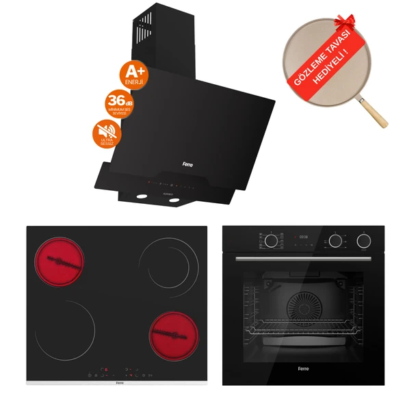 Ferre FryArt&Buharlı Ferovia Sessiz Davlumbaz Elektrikli Siyah Ank. Set (D063-SA + MS263 + XE64CS) ürün görseli 1