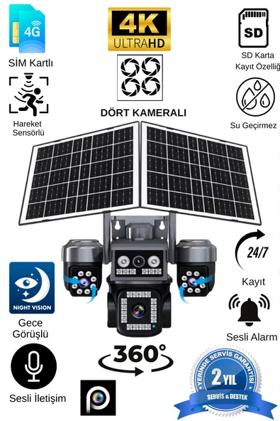 DÖRT KAMERALI ÇİFT SOLAR PANELLİ 4G GÜVENLİK KAMERASI ürün görseli 1