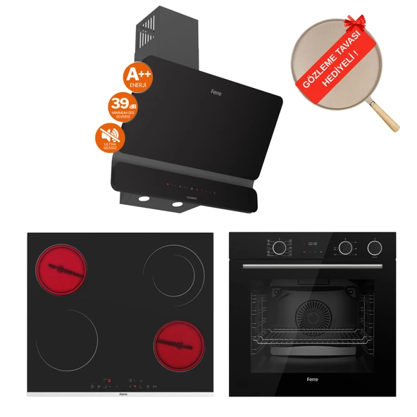 Ferre FryArt&Buharlı Noverra Sessiz Davlumbaz Elektrikli Siyah Ank. Set (D080-SA + MS263 + XE64CS) ürün görseli 1