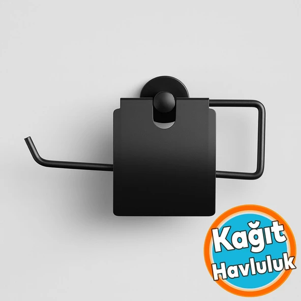 Kapaklı Kağıt Havluluk Banyo Tuvalet Mutfak İçin Duvar Tipi Vidalı Montaj Modern Aksesuar Siyah ürün görseli 1