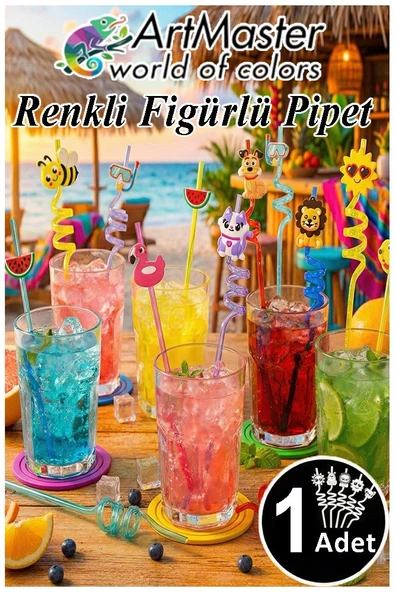 Figürlü Pipet 1 Adet Sevimli Renkli Kıvrımlı Pipet 26 cm Ev Dekoratif Kokteyl Yıkanabilir Emoji Çocuklar İçin ürün görseli 1