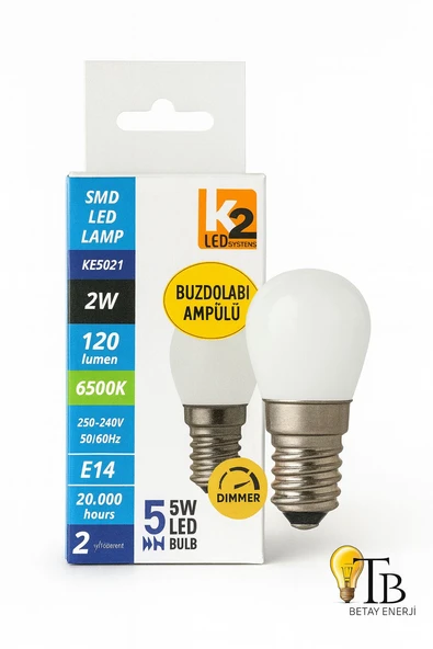 K2 LED KES021 2W Dimmer LED Ampul  120 Lumen  6500K Beyaz Işık  E14 Duy  20.000 Saat ürün görseli 1