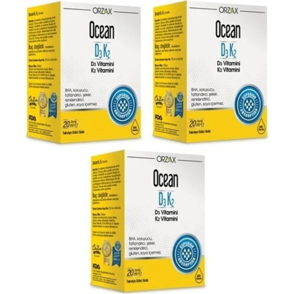 Orzax Ocean Vitamin D3k2 Damla 20 Ml 3'Lü Paket ürün görseli 1