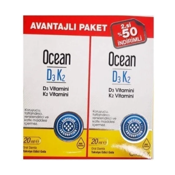 Orzax Ocean Ocean Vitamin D3k2 Damla 20 Ml 2'Li Paket ürün görseli 1