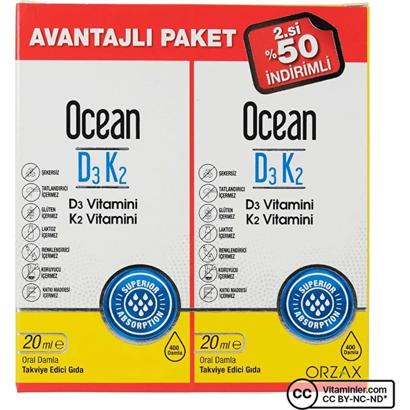 Ocean Vitamin D3 K2 Damla 2 x 20 ml - Resim 2