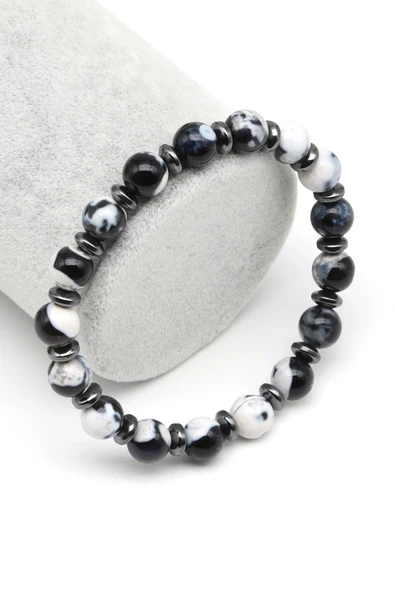 Akik-Hematit Doğal Taş Bileklik 8 mm Küre Kesim - BLK-2032 ürün görseli 1