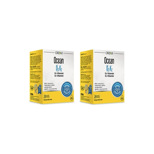 Orzax D3 Ve K2 Vitamini Damla 20 Ml X2 Adet ürün görseli 1