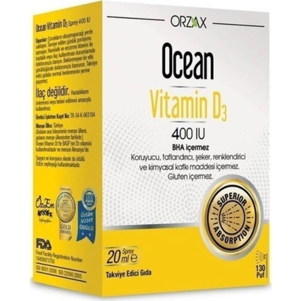 Orzax Ocean Vitamin D3 400ıu 20 Ml Sprey ürün görseli 1