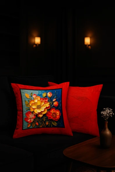 Tekli Kırlent Kılıfı , Dekoratif Kırlent , Şık Tasarımlı Kırlent, Showroom Kırlent Çiçek Temalı. ürün görseli 1
