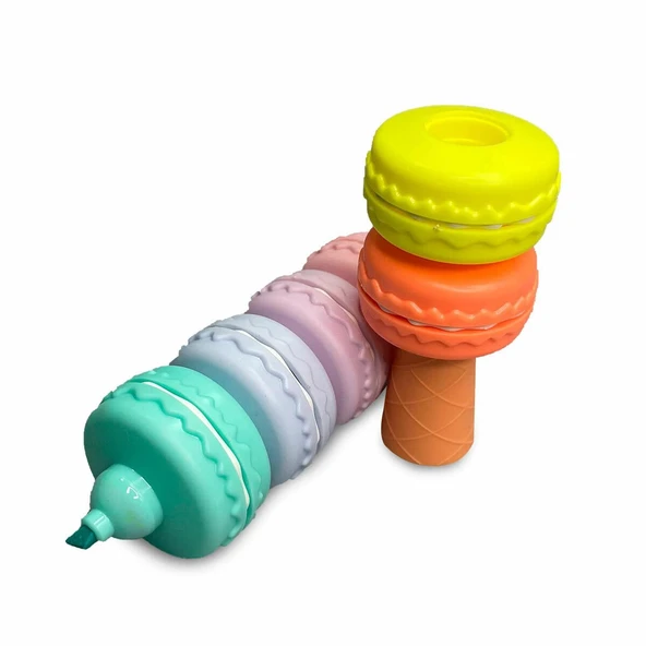 Makaron Dondurma Şeklinde Fosforlu Kalem 6 Renk 6lı Fosforlu Kalem Seti ürün görseli 1