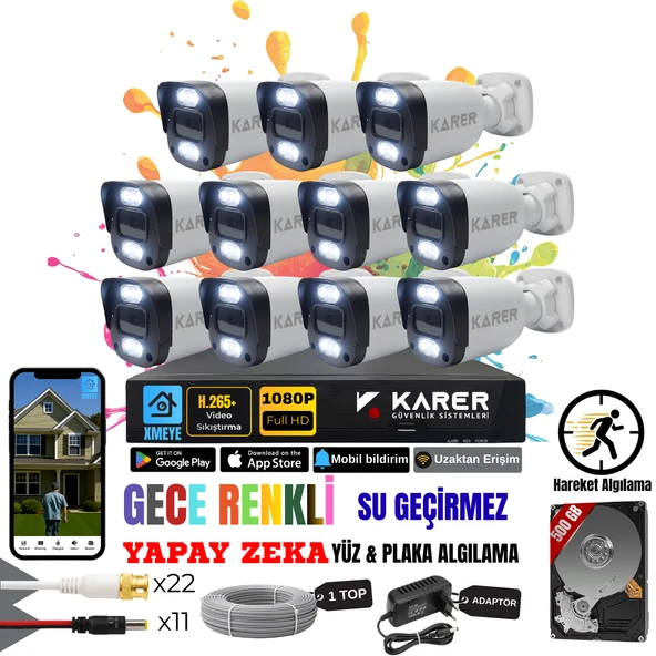 EXİTCAM 11 KAMERALI-RENKLİ GÖRÜŞ-SU GEÇİRMEZ-YÜZ ve ARAÇ TANIMALI-YAPAY ZEKA AYRICALIKLI GÜVENLİK SETİ ürün görseli 1