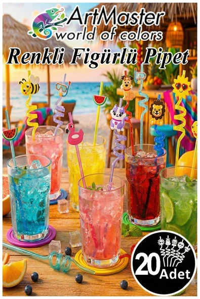 Figürlü Pipet 20 Adet Sevimli Renkli Kıvrımlı Pipet 26 cm Ev Dekoratif Kokteyl Yıkanabilir Emoji Çocuklar İçin ürün görseli 1