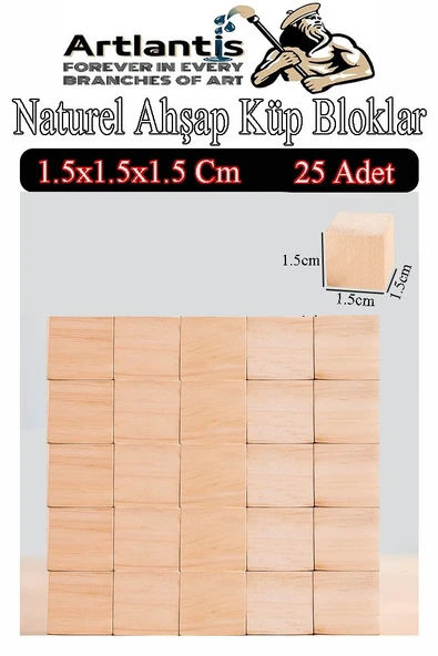 Naturel Ahşap Küp Bloklar 1.5x1.5x1.5cm 25 Adet Ahşap Naturel Kare Blok Eğitici Geliştirici Oyuncak Küp Matematik Birim ürün görseli 1