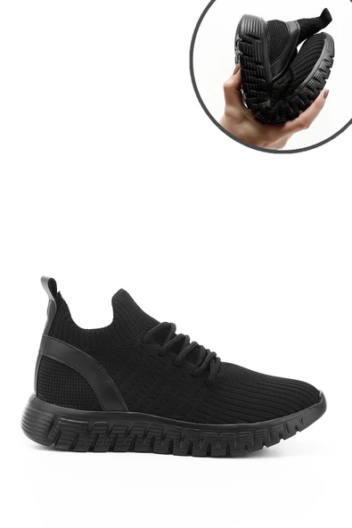 Kadın Siyah Triko Bağcıklı Memory Foam Tabanlıklı Comfort Sneaker ürün görseli 1