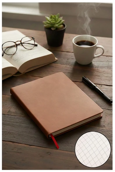 A4 Termo Deri Kapaklı Defter Kareli 160 Yaprak 1 Adet 21.29.7cm Okul Defteri Kareli Defter Sert Kapaklı ürün görseli 1