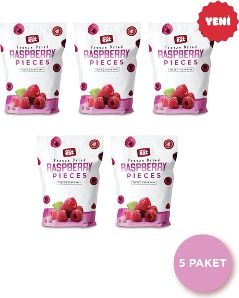 EverEat Frambuaz Kuru Meyve Cipsi 20 G x 5 Adet Dondurularak Kurutulmuş Meyve - Freeze Dried ürün görseli 1