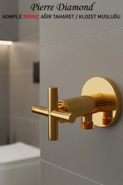 Taharet Musluğu Gold Renk Komple Pirinç Ağır Tip Klozet Ara Musluğu Musluk ürün görseli 1