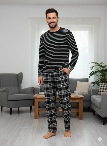 pijalüx tek alt ekose pijama ürün görseli 1