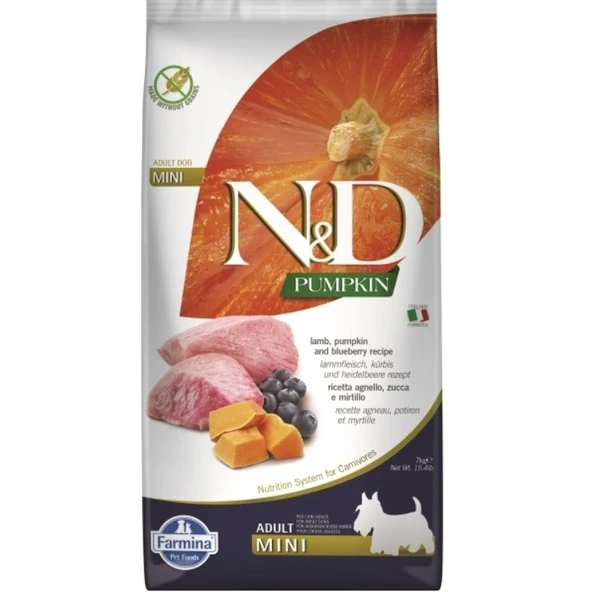 N&D Pumpkin Adult Tahılsız Bal Kabaklı Kuzulu ve Yaban Mersinli Küçük Irk Yetişkin Köpek Maması 7 Kg ürün görseli 1