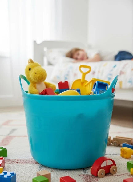 Turkuaz Esnek Plastik Kova – 20 Litre, Kurban Kovası, Esneyebilen Oyuncak ve Çamaşır Sepeti ürün görseli 1