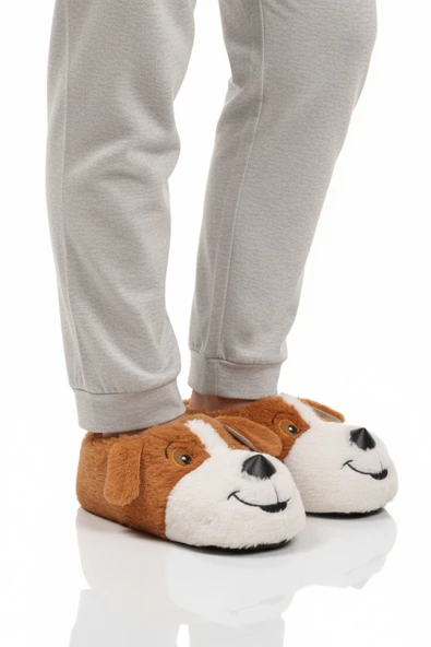 Açık Kahve Köpek Desenli Unisex Panduf ürün görseli 1